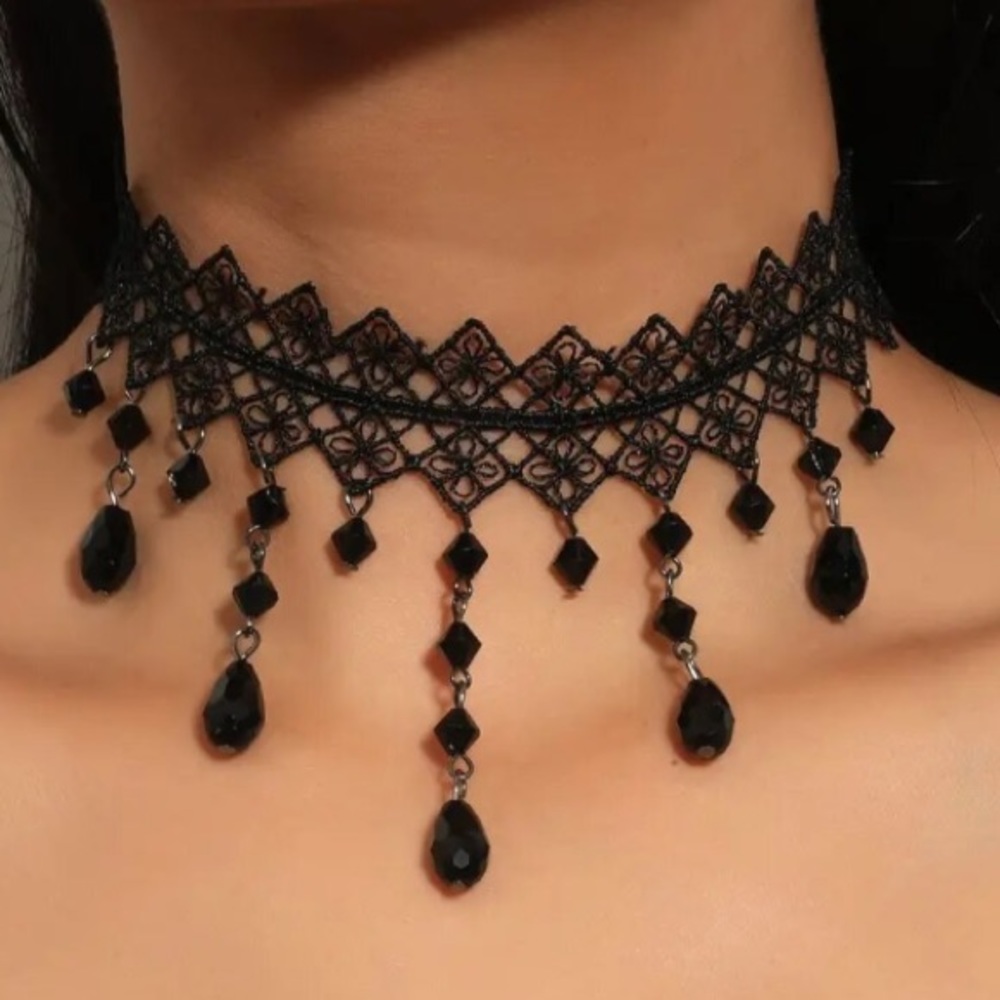🌟 Black Lace Crochet Choker Necklace